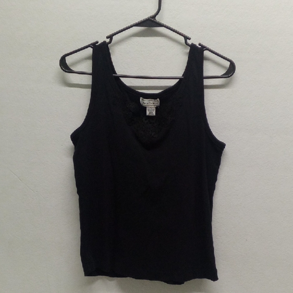 Anne Lewin Black Lace Fitted Sleeveless Tank Top